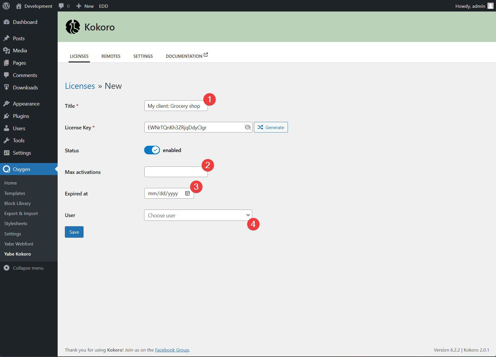 Adding license details